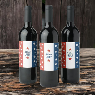 Étiquette Pour Bouteilles De Vin 4 juillet texte rouge, blanc et bleu avec étoiles