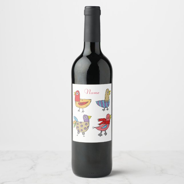 Étiquette Pour Bouteilles De Vin 4 Oiseaux amusants Thunder_Cove (Devant)