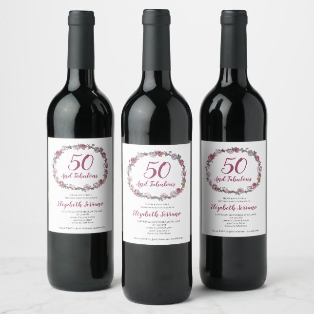 Étiquette Pour Bouteilles De Vin 50 Et Fabuleux Anniversaire (Bouteilles)