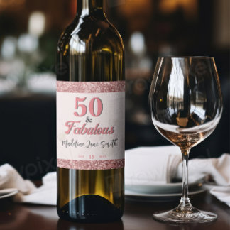 Étiquette Pour Bouteilles De Vin 50 et fabuleux Anniversaire Elégante Parties scint