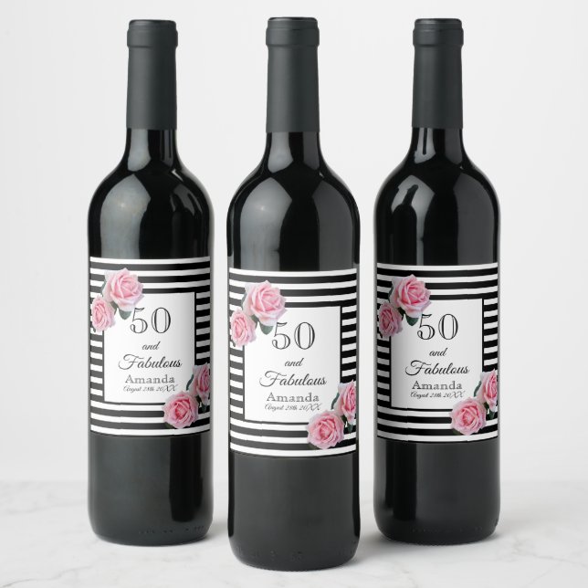 Étiquette Pour Bouteilles De Vin 50 fabuleuses rayures blanches noires (Bouteilles)