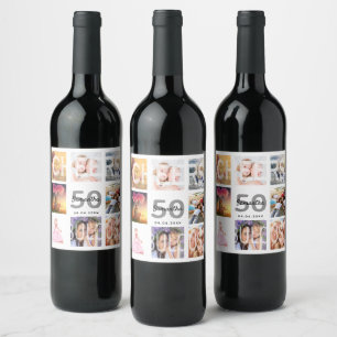 Étiquette Pour Bouteilles De Vin 50 fabuleux anniversaire photo collage blanc fête