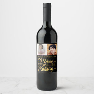 Étiquette Pour Bouteilles De Vin 50e anniversaire Alors et maintenant Photos   Noir