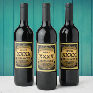Étiquette Pour Bouteilles De Vin 50e anniversaire Black Gold Elegant Personnalisé