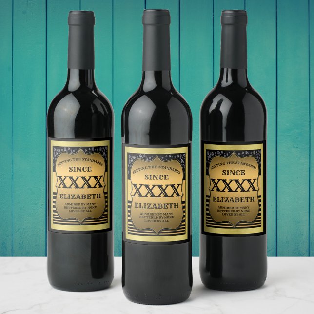 Étiquette Pour Bouteilles De Vin 50e anniversaire Black Gold Elegant Personnalisé (Créateur téléchargé)