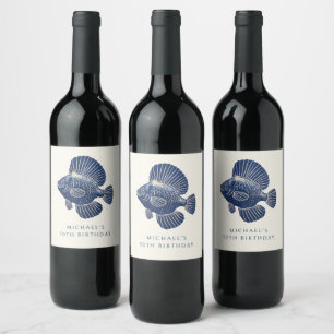 Étiquette Pour Bouteilles De Vin 50e anniversaire de la fête Marine Bleu Nautique P