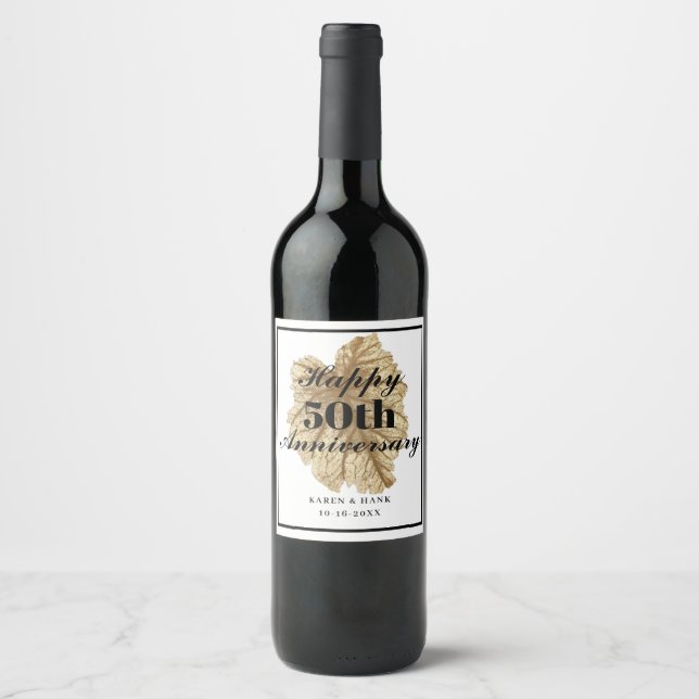 Étiquette Pour Bouteilles De Vin 50e anniversaire de Mariage Black Gold personnalis (Devant)