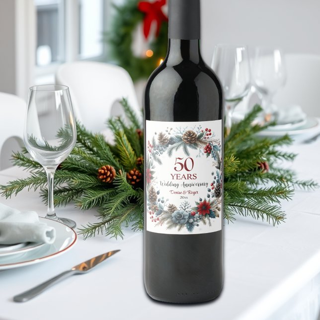 Étiquette Pour Bouteilles De Vin 50e anniversaire de Mariage d'or Elégant hiver (Créateur téléchargé)