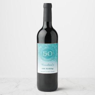 Étiquette Pour Bouteilles De Vin 50e Anniversaire de Naissance Élégant Paillettes B