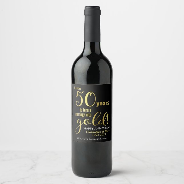 Étiquette Pour Bouteilles De Vin 50e anniversaire du Mariage (Devant)