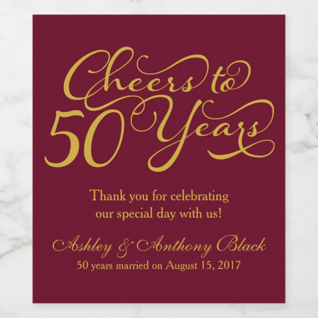 Étiquette Pour Bouteilles De Vin 50e anniversaire du Mariage Personnalisé (Étiquettes simples)