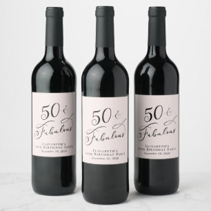 Étiquette Pour Bouteilles De Vin 50e anniversaire fête rose