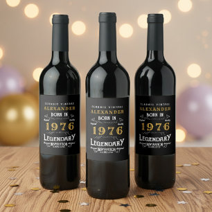 Étiquette Pour Bouteilles De Vin 50e anniversaire Légende Né 1976 Vintage Noir