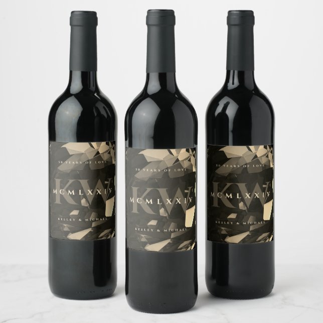 Étiquette Pour Bouteilles De Vin 50e anniversaire Mariage moderne Gold Noir (Bouteilles)