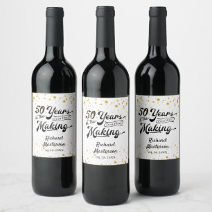 Étiquette Pour Bouteilles De Vin 50e Anniversaire Noir Confetti Retro Script