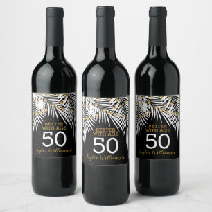 Étiquette Pour Bouteilles De Vin 50e anniversaire Noir et Or