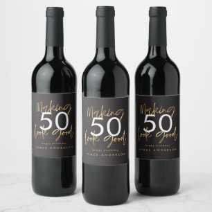 Étiquette Pour Bouteilles De Vin 50e anniversaire noir et or simple élégant moderne