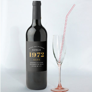 Étiquette Pour Bouteilles De Vin 50e anniversaire Nom 1972 Black Gold Elegant