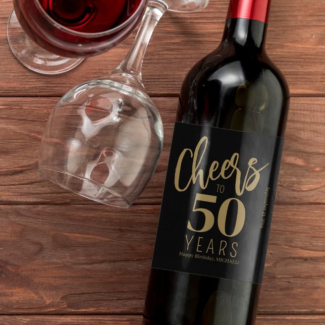 Étiquette Pour Bouteilles De Vin 50e Anniversaire nom personnalisé acclamations or  (Créateur téléchargé)