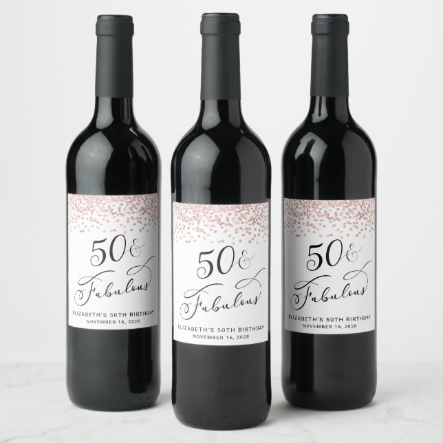 Étiquette Pour Bouteilles De Vin 50e anniversaire Rose Parties scintillant d'or (Bouteilles)