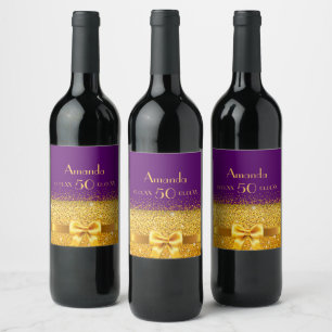 Étiquette Pour Bouteilles De Vin 50e anniversaire violet or nom arc