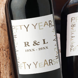 Étiquette Pour Bouteilles De Vin 50e cadeau d'anniversaire de Mariage d'or (blanc)