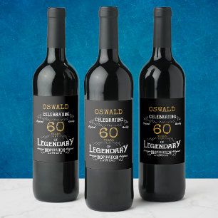 Étiquette Pour Bouteilles De Vin 60e anniversaire Black Gold Legendary Funny