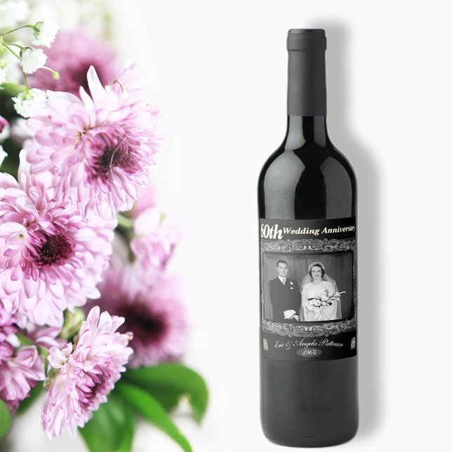 Étiquette Pour Bouteilles De Vin 60e anniversaire du Mariage vintage (Créateur téléchargé)
