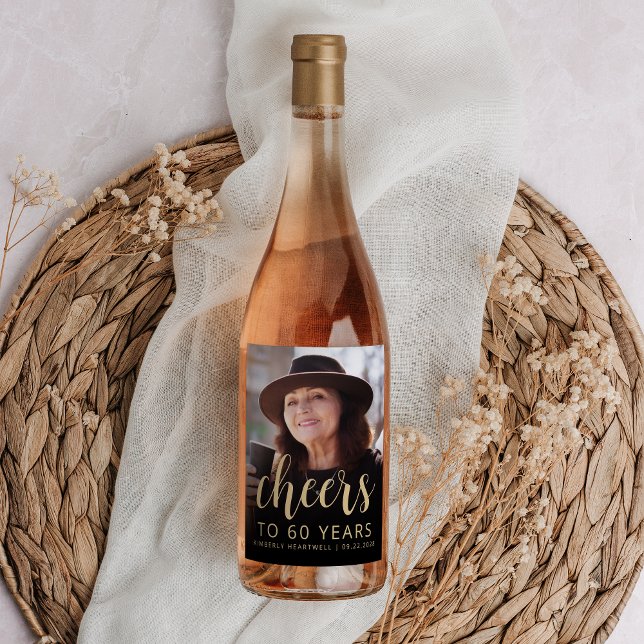 Étiquette Pour Bouteilles De Vin 60e anniversaire fête de la photo (Créateur téléchargé)