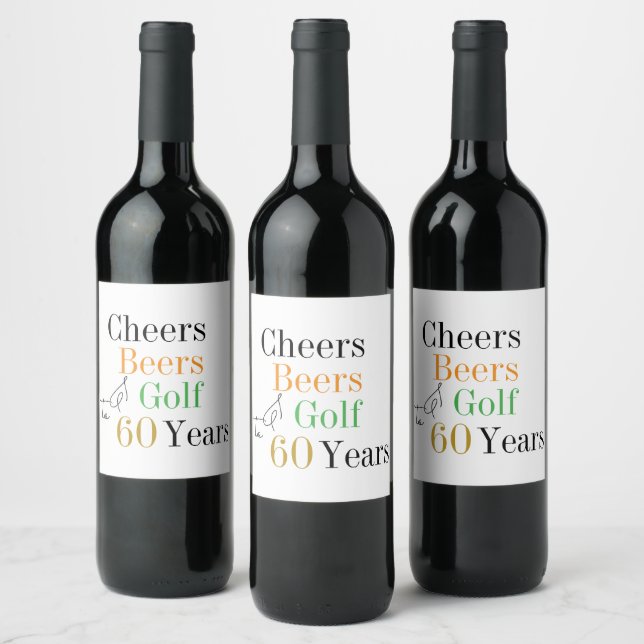Étiquette Pour Bouteilles De Vin 60e Anniversaire Golf Cheers Bières Mini Fête (Bouteilles)