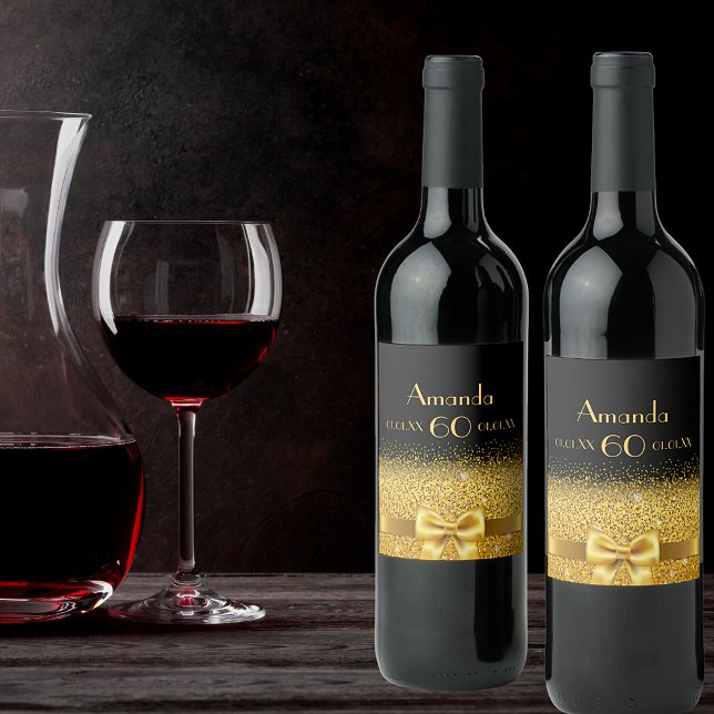 Étiquette Pour Bouteilles De Vin 60e anniversaire noir or élégant nom (Créateur téléchargé)