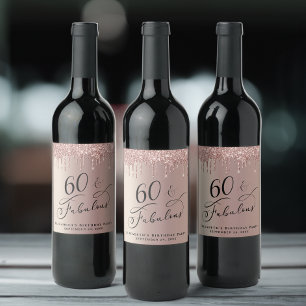 Étiquette Pour Bouteilles De Vin 60e anniversaire Rose Parties scintillant d'or per
