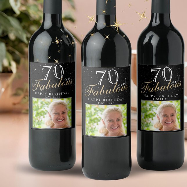 Étiquette Pour Bouteilles De Vin 70 et Fabulous Elegant Black Photo 70e anniversair (Créateur téléchargé)