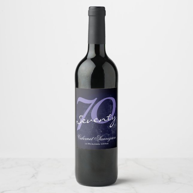 Étiquette Pour Bouteilles De Vin 70e | Anniversaire / Anniversaire blanc pourpre (Devant)