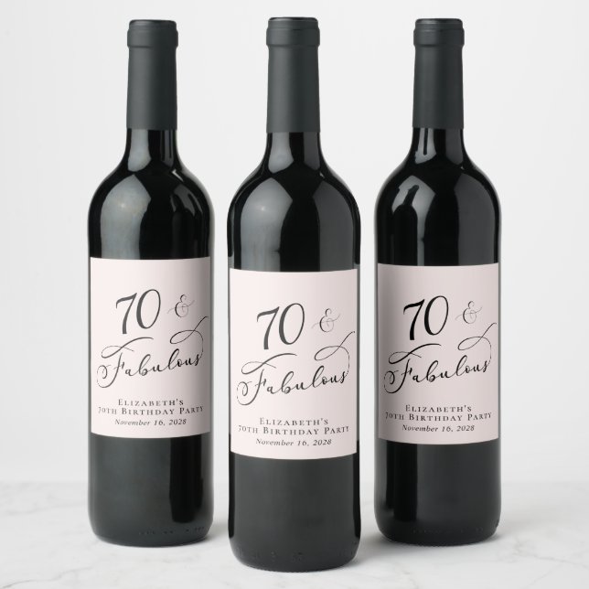 Étiquette Pour Bouteilles De Vin 70e anniversaire fête rose (Bouteilles)