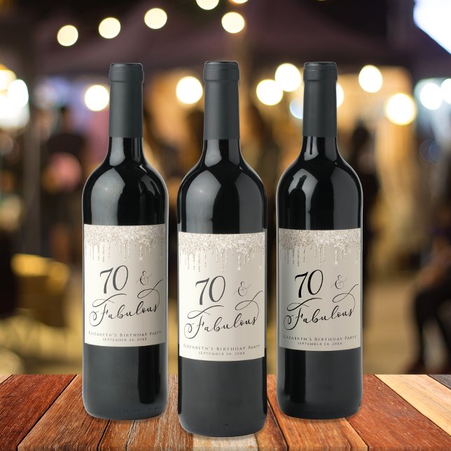 Étiquette Pour Bouteilles De Vin 70e anniversaire Parties scintillant d'or (Créateur téléchargé)