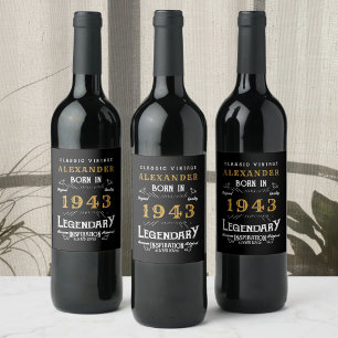 Étiquette Pour Bouteilles De Vin 80e anniversaire 1943 Ajouter votre nom Légendaire