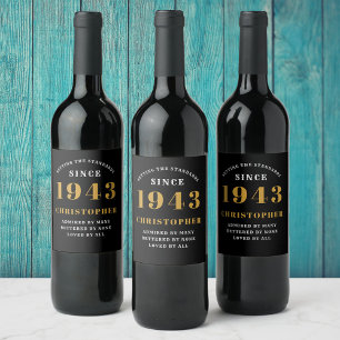 Étiquette Pour Bouteilles De Vin 80e anniversaire 1943 Black Gold Retro Personnalis