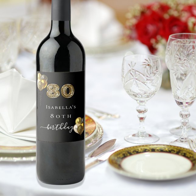 Étiquette Pour Bouteilles De Vin 80e anniversaire animal léopard d'or noir (Créateur téléchargé)