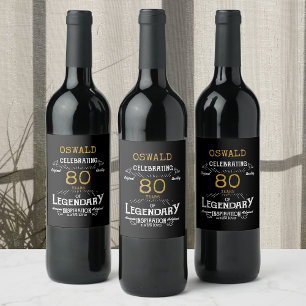 Étiquette Pour Bouteilles De Vin 80e Anniversaire Black Gold Legendary Funny Wine L
