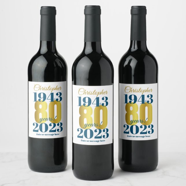 Étiquette Pour Bouteilles De Vin 80e anniversaire Dates personnalisées (Bouteilles)