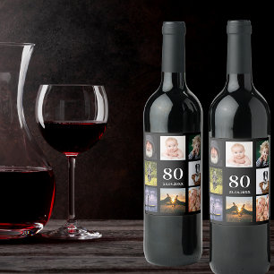 Étiquette Pour Bouteilles De Vin 80e anniversaire fête photo collage mec noir