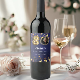 Étiquette Pour Bouteilles De Vin 80e anniversaire marine bleu or étoiles photo
