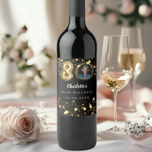 Étiquette Pour Bouteilles De Vin 80e anniversaire noir étoiles d'or photo