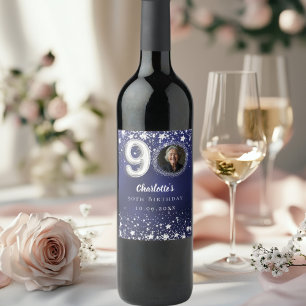 Étiquette Pour Bouteilles De Vin 90e anniversaire marine bleu argent étoiles photo