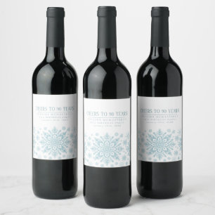 Étiquette Pour Bouteilles De Vin 90e anniversaire minimaliste Blue Snowflake person