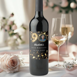 Étiquette Pour Bouteilles De Vin 90e anniversaire noir étoiles d'or photo