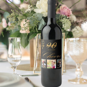 Étiquette Pour Bouteilles De Vin 90e anniversaire photo noir or chéri script
