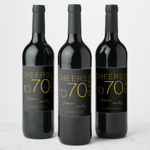 Étiquette Pour Bouteilles De Vin À 70 ans d'or noir Élégant Anniversaire