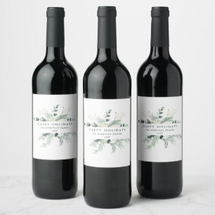 Étiquette Pour Bouteilles De Vin À feuillage persistant & Fleur de coton Joyeuses v